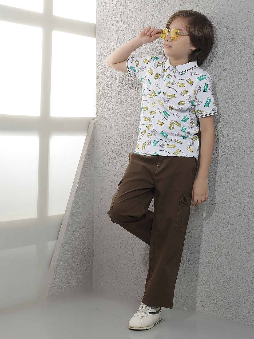 White Abstract Print Polo T-Shirt