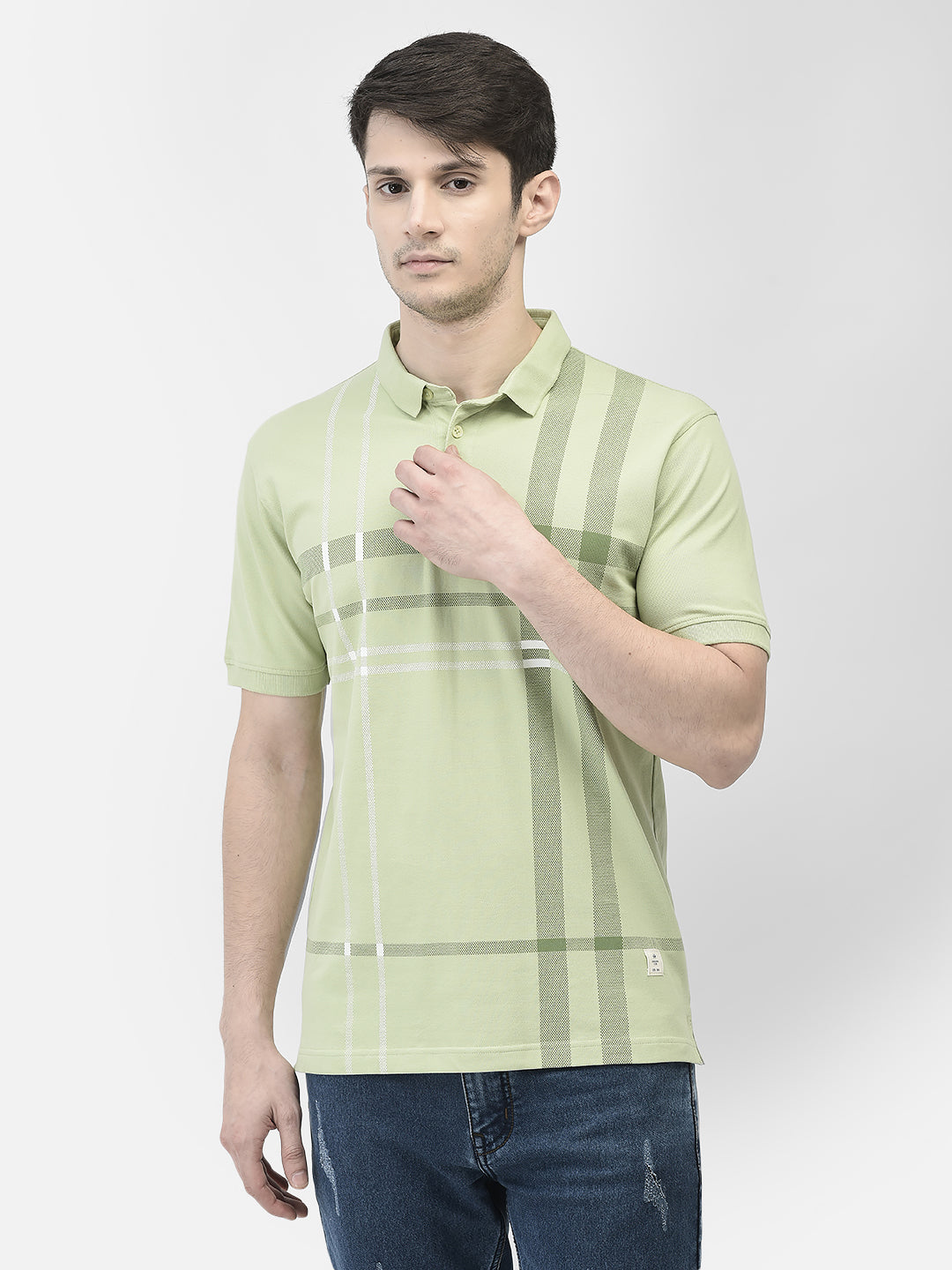 Green Printed Polo Neck T-Shirt