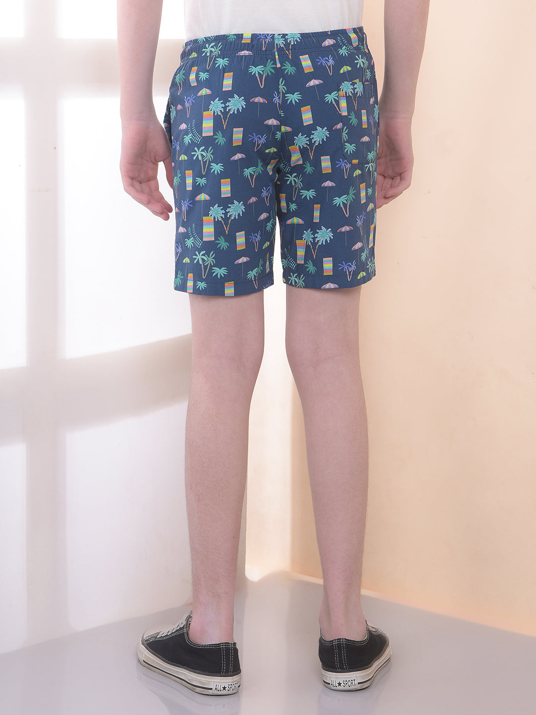 Navy Blue 100% Cotton Tropical Print Boxers