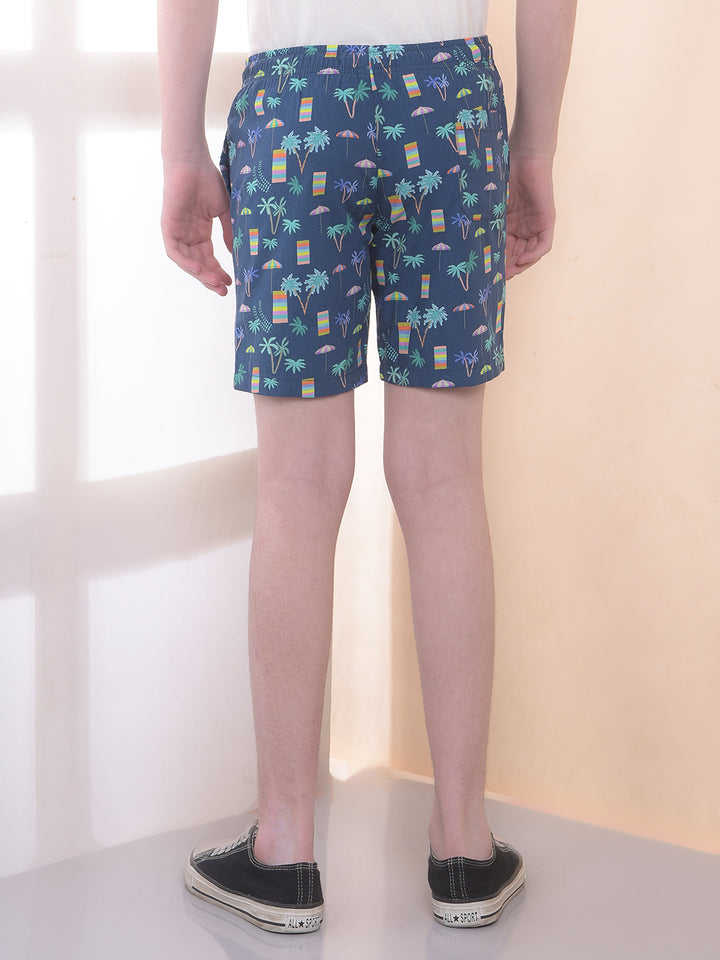 Navy Blue 100% Cotton Tropical Print Boxers