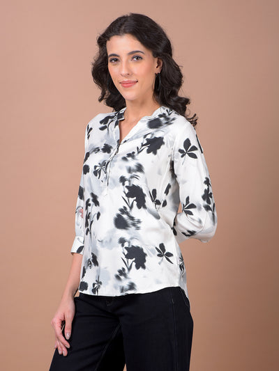 Black Floral Print V-Neck Top