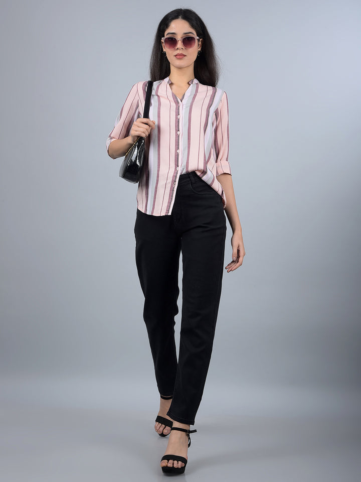 Pink Floral Print Shirt-Women Shirts-Crimsoune Club