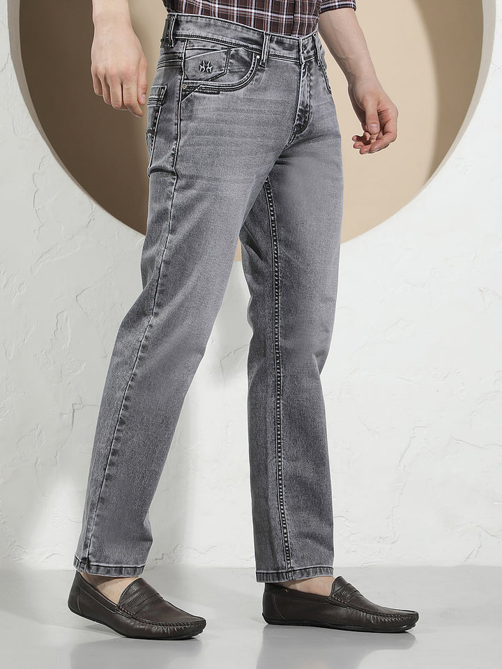 Grey Cotton Straight Jeans