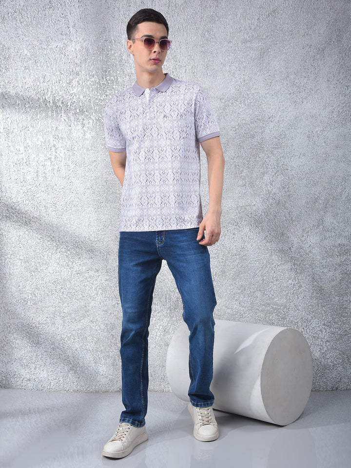 Pink Printed Polo Neck T-Shirt
