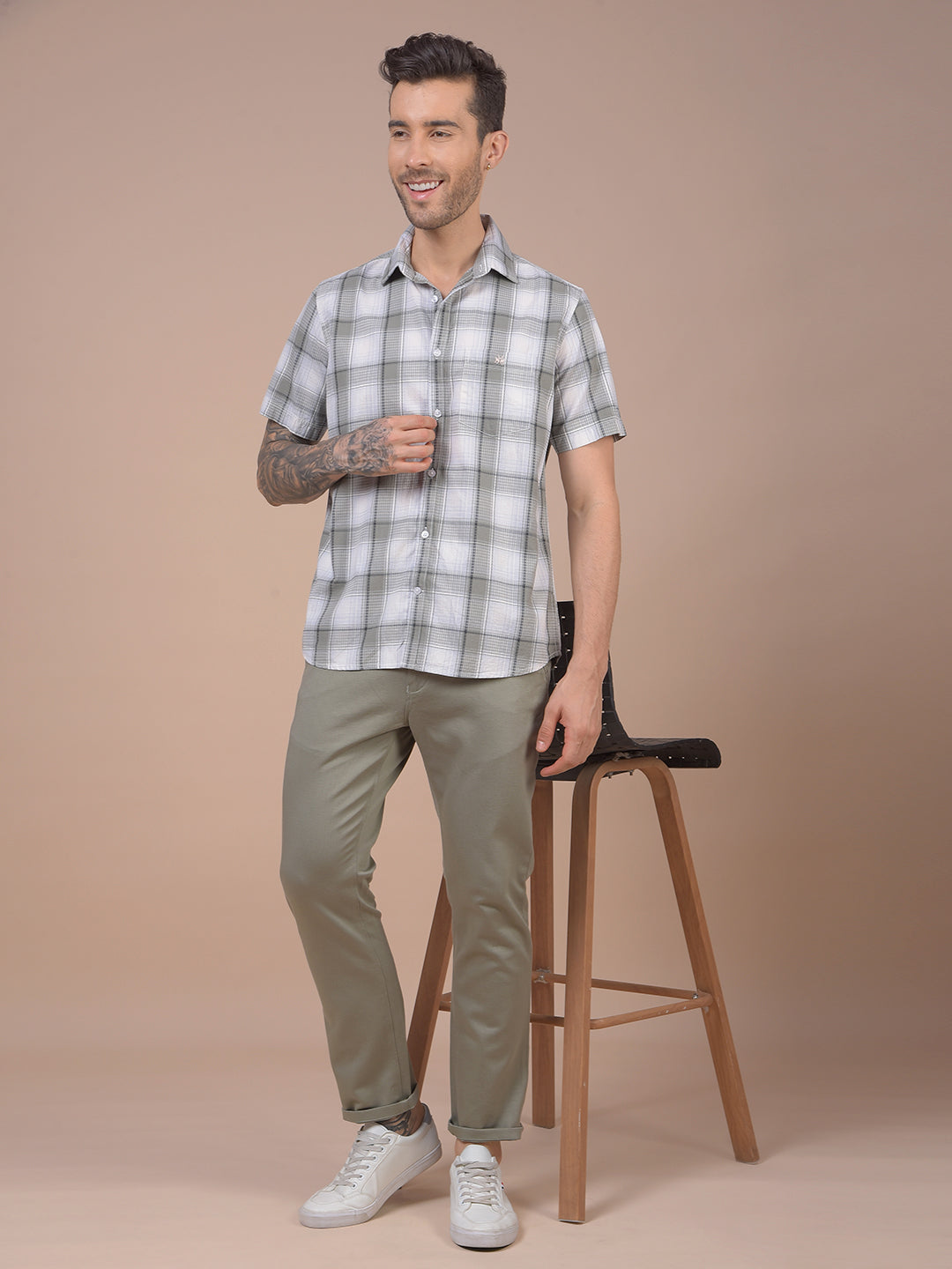 Grey Checked 100% Cotton Shirt