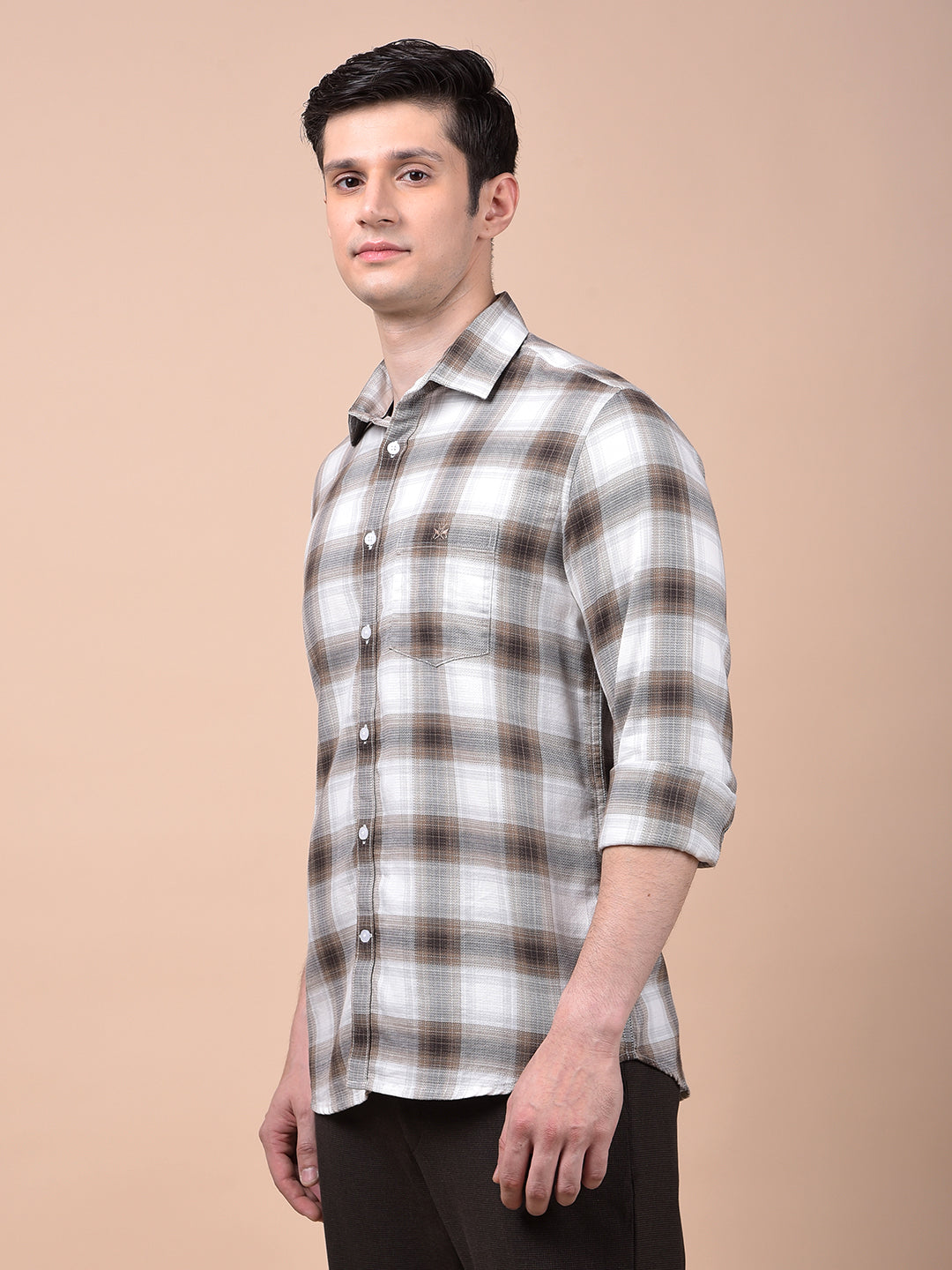 Brown Checked 100% Cotton Shirt