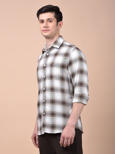 Brown Checked 100% Cotton Shirt