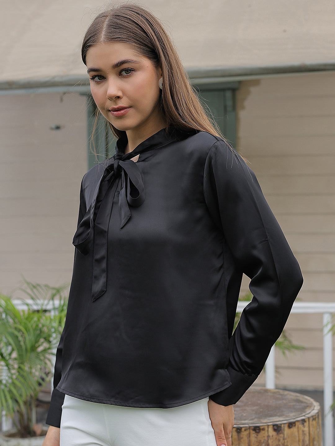 Black Bow Neck Top