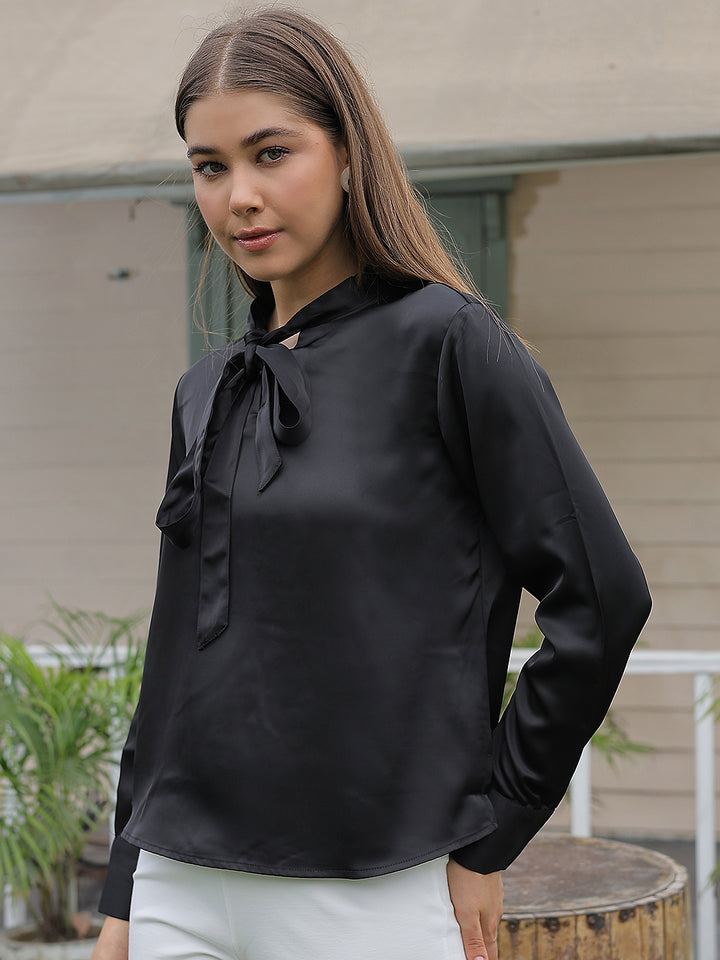 Black Bow Neck Top