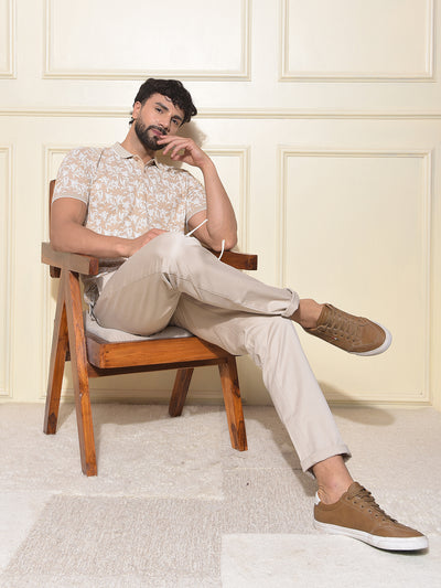 Beige Printed Trousers