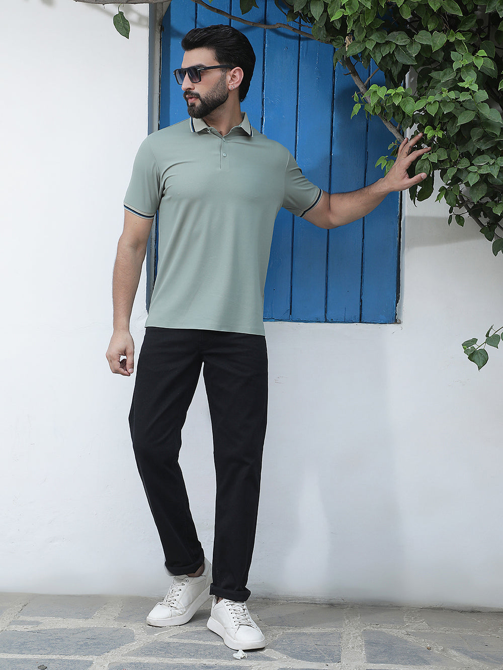 Green Polo Neck Knitted T-Shirt