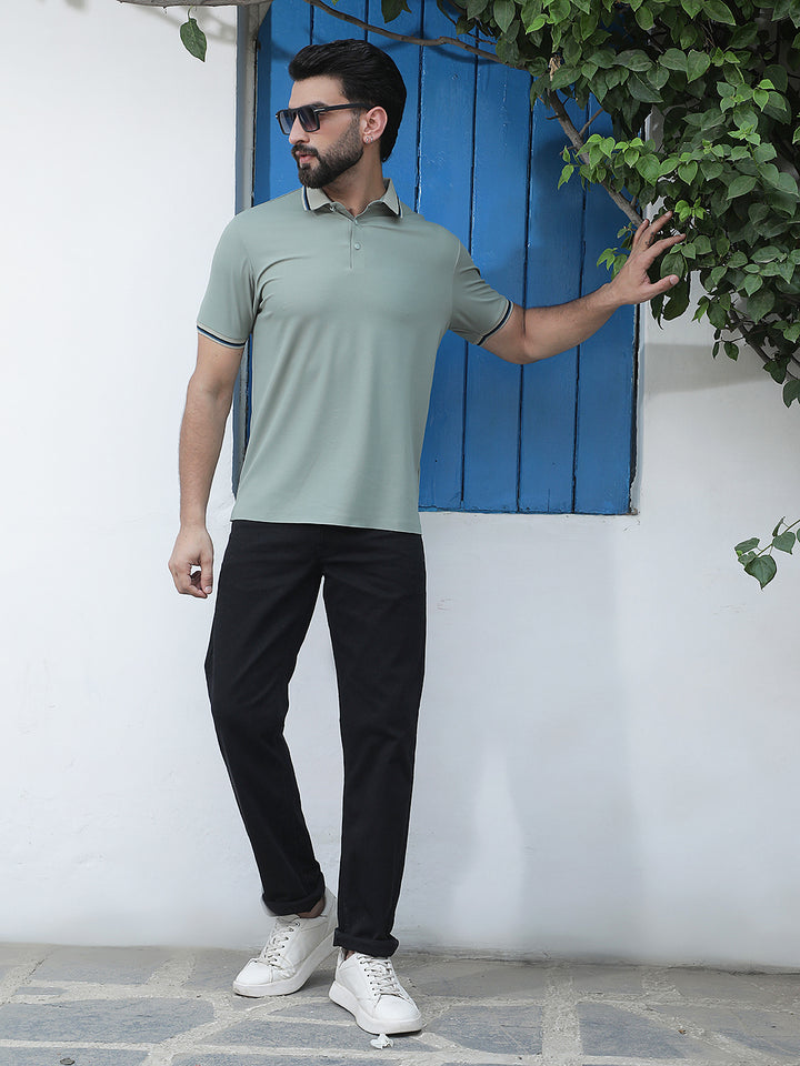 Green Polo Neck Knitted T-Shirt