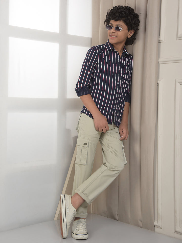 Navy Blue 100% Cotton Striped Shirt