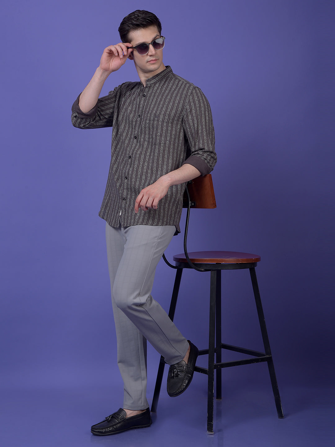 Grey Vertical Stripes Shirt