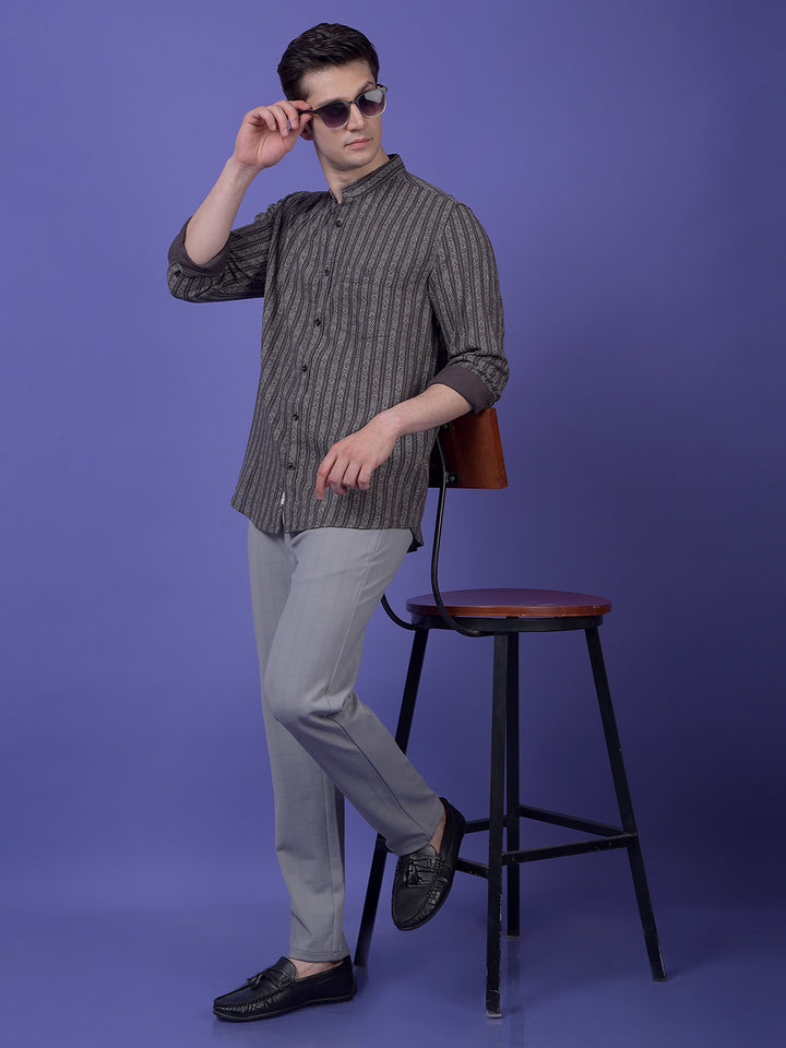 Grey Vertical Stripes Shirt