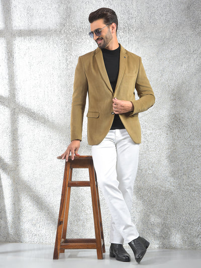 Beige Notched Lapel Single-Breasted Blazer