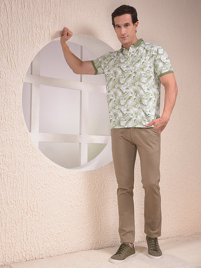 Green Abstract Print Polo Neck T-Shirt
