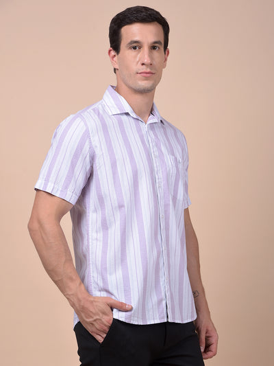 Purple Vertical Stripes 100% Cotton Shirt