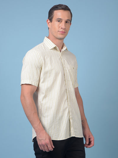 Olive Vertical Stripes 100% Cotton Shirt