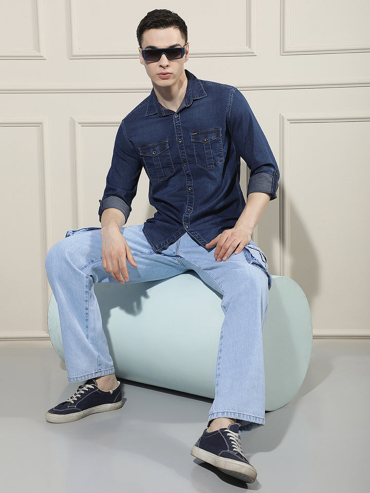 Navy Blue Double Pocket Shirt