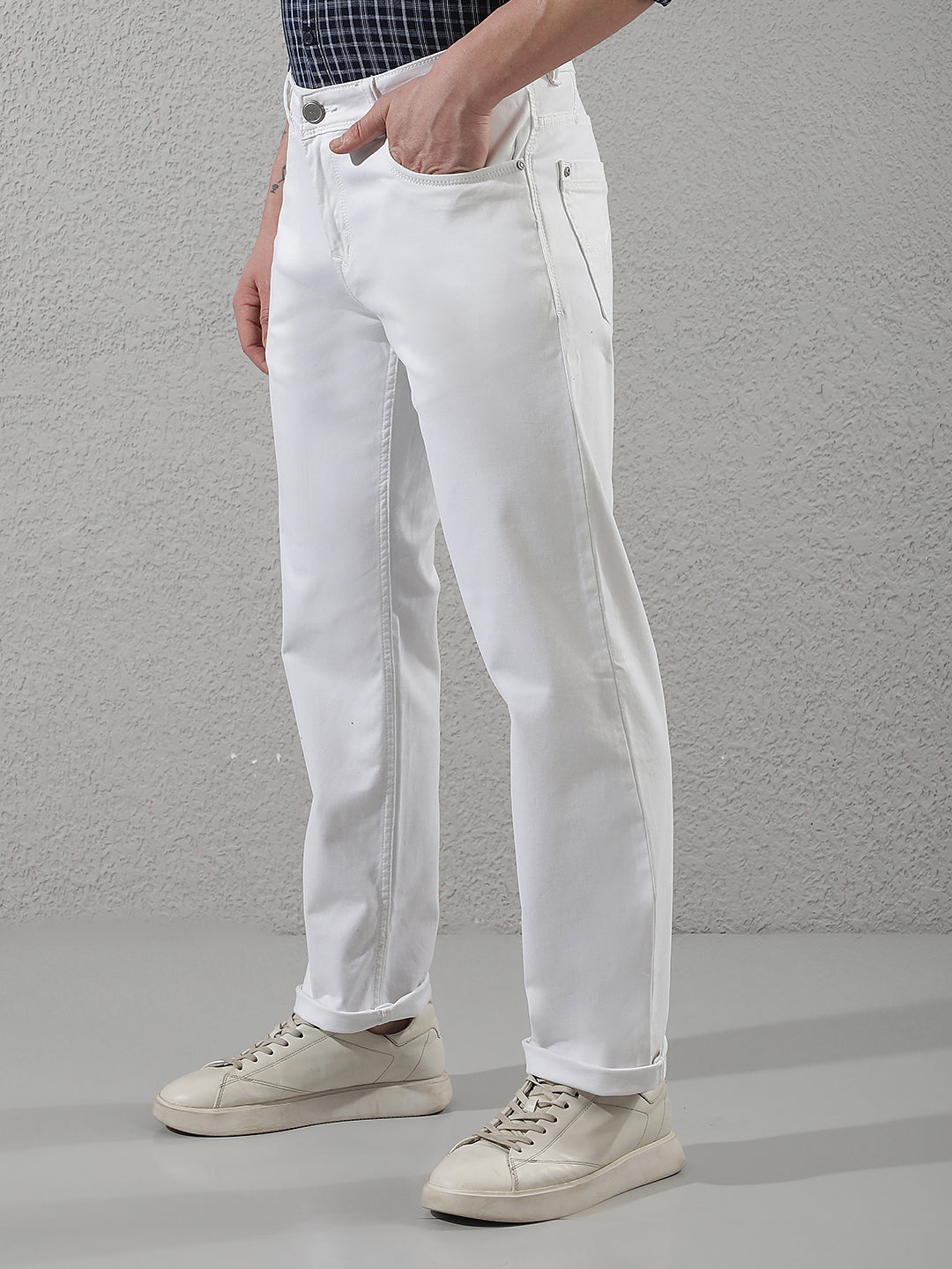 White Cotton Straight Jeans