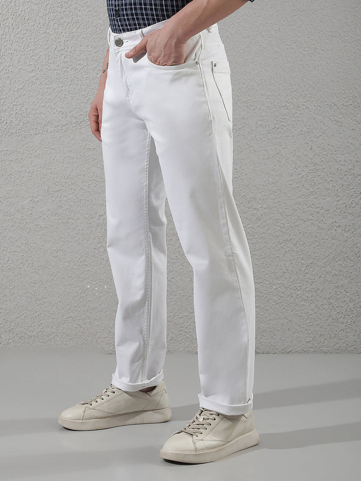 White Cotton Straight Jeans