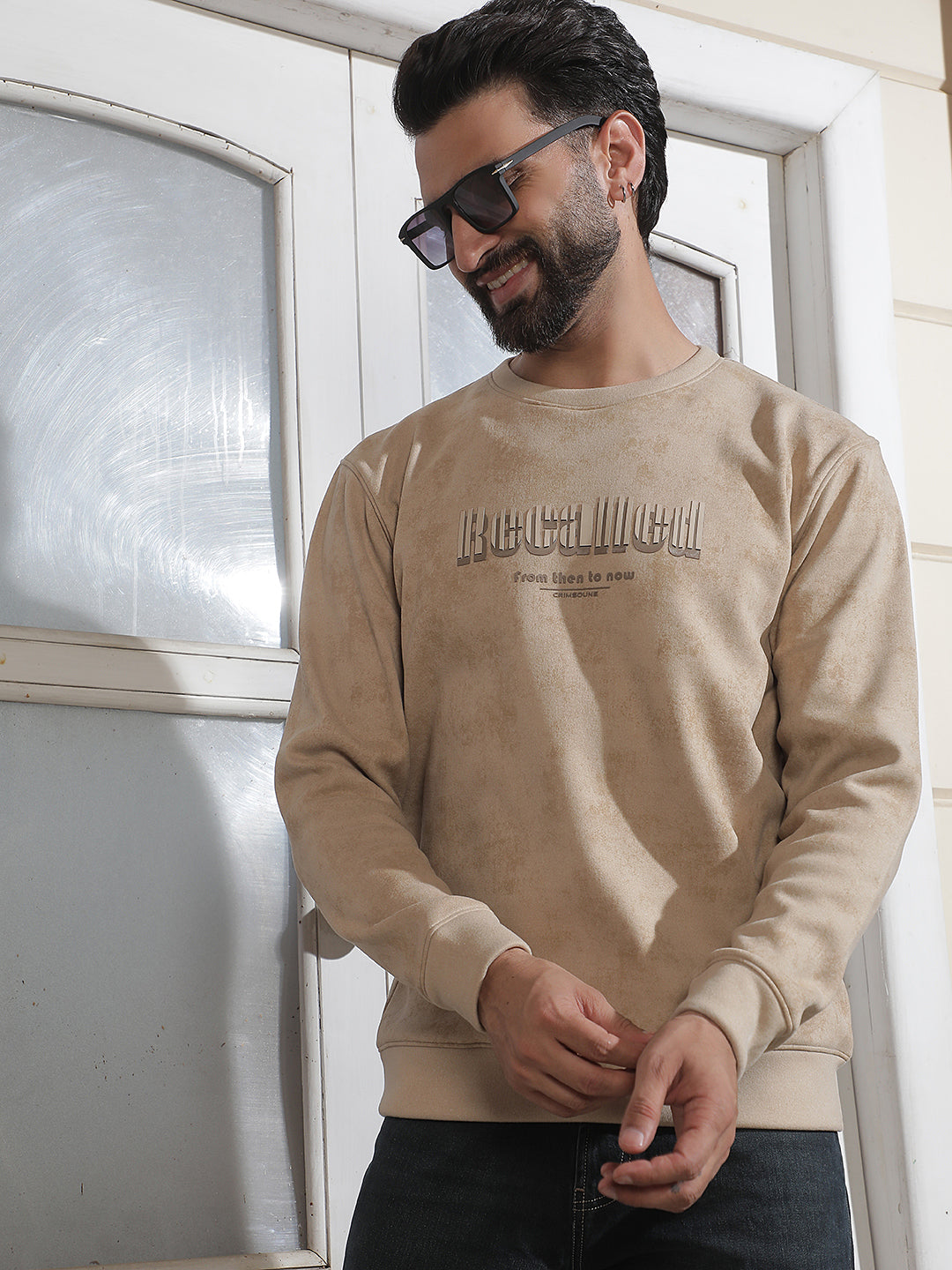 Beige Typographic Print Sweatshirt