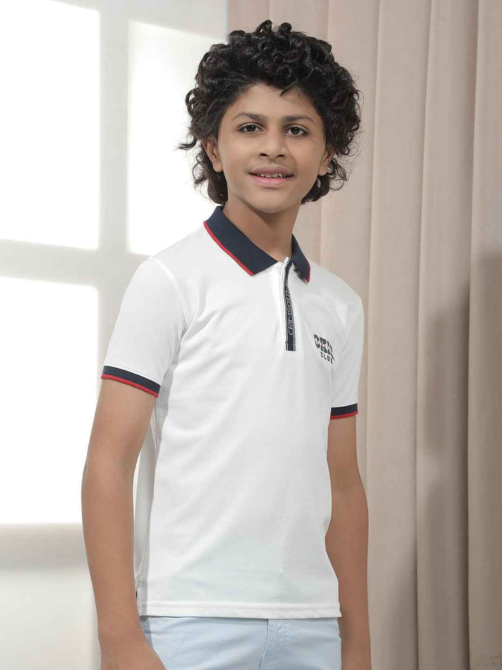 White Contrast Collar Polo T-Shirt