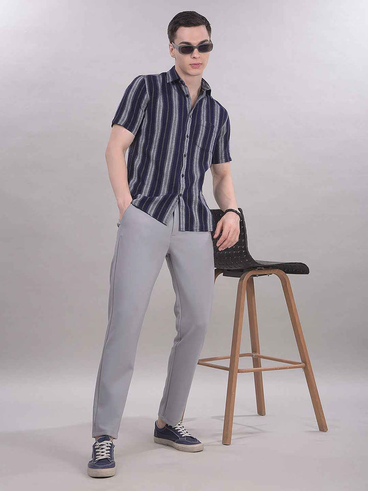 100% Cotton Navy Blue Vertical Stripes Shirt