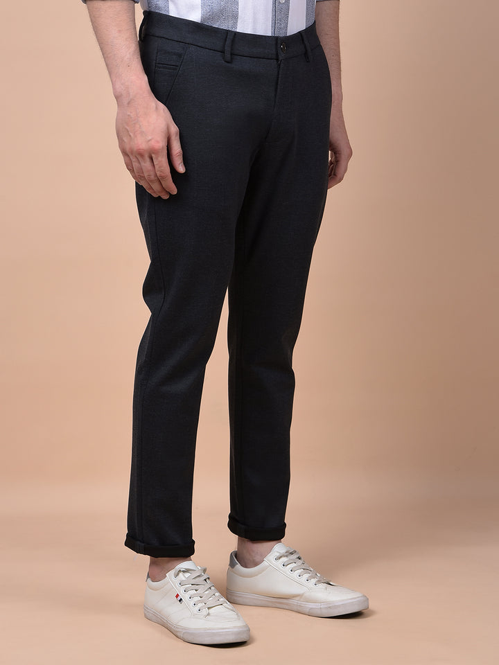 Streamlined Black Textured Trousers