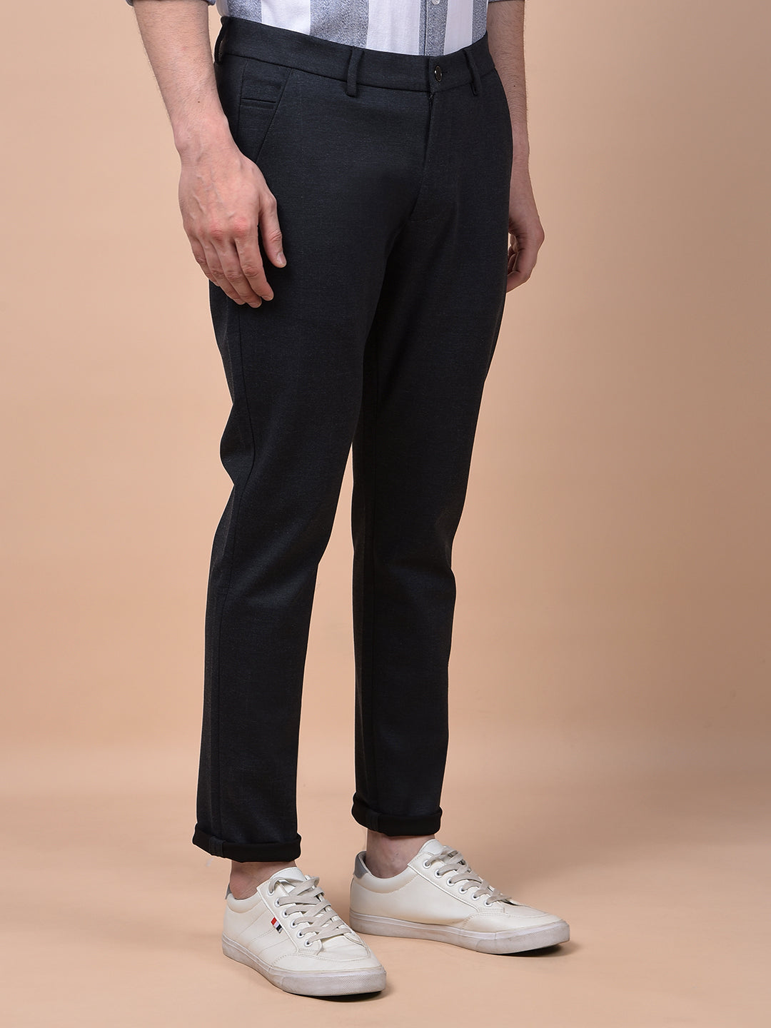Streamlined Black Textured Trousers