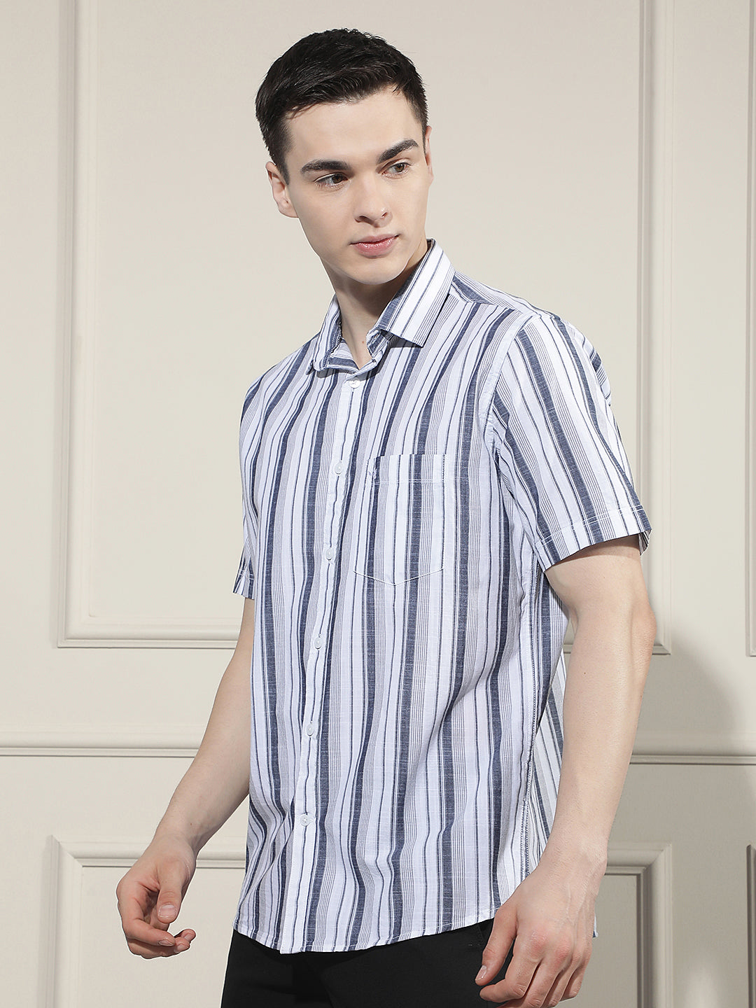 White Vertical Striped 100% Cotton Shirt