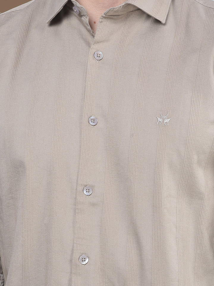 Beige Vertical Stripes Shirt