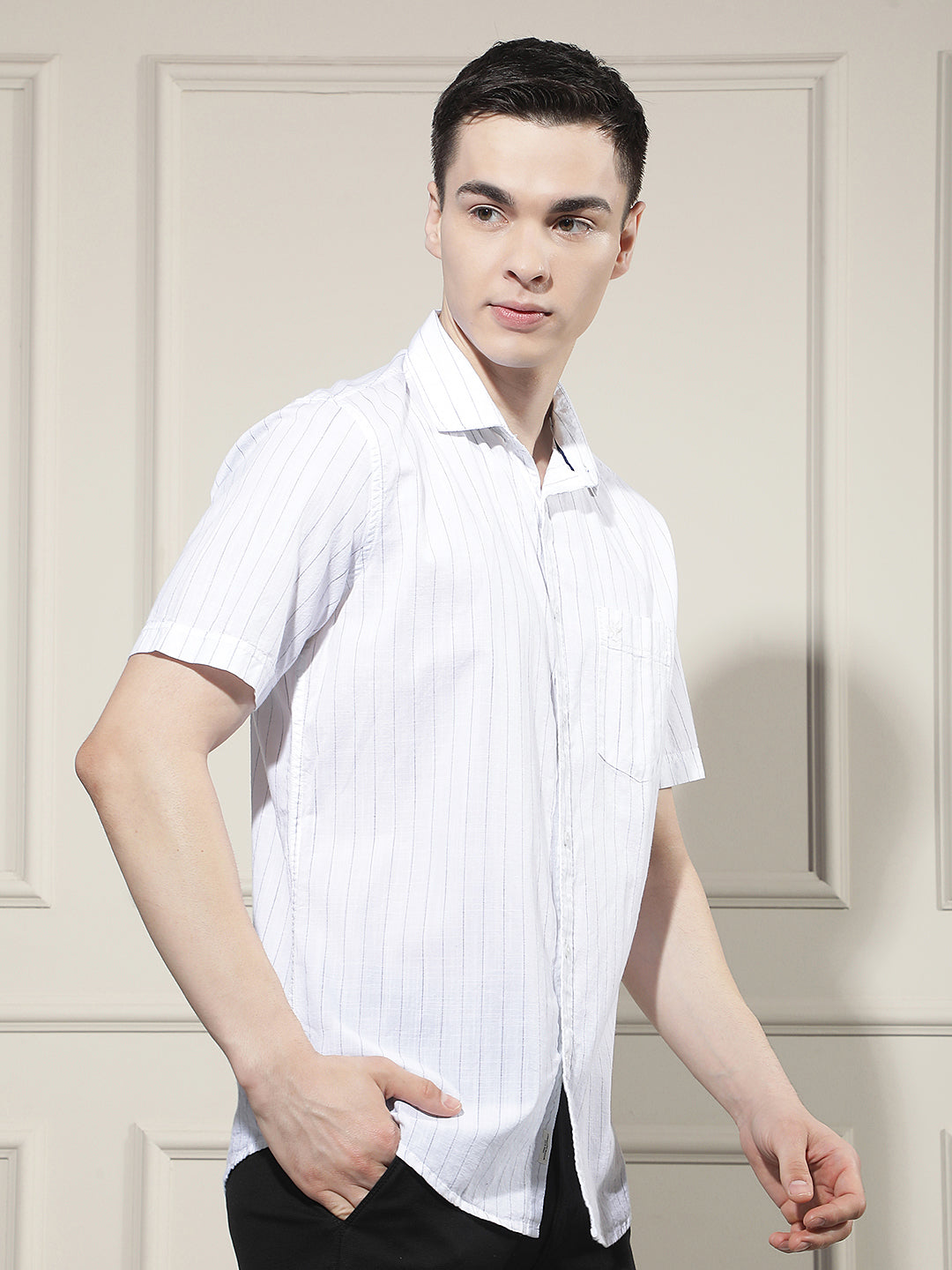 White Vertical Striped 100% Cotton Shirt