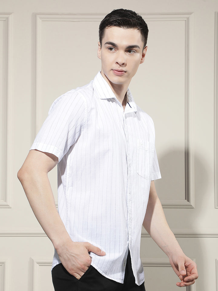 White Vertical Striped 100% Cotton Shirt