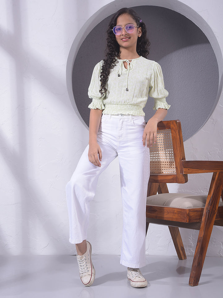  Cropped Green Floral Print Top