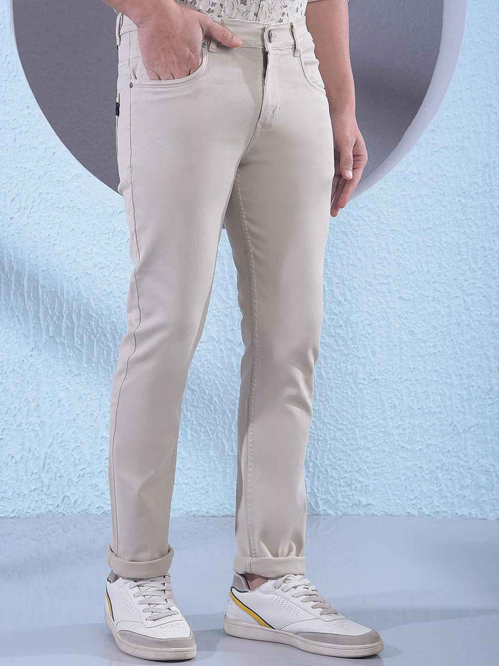 Elegant Cream Stretch Comfortable Casual Jeans