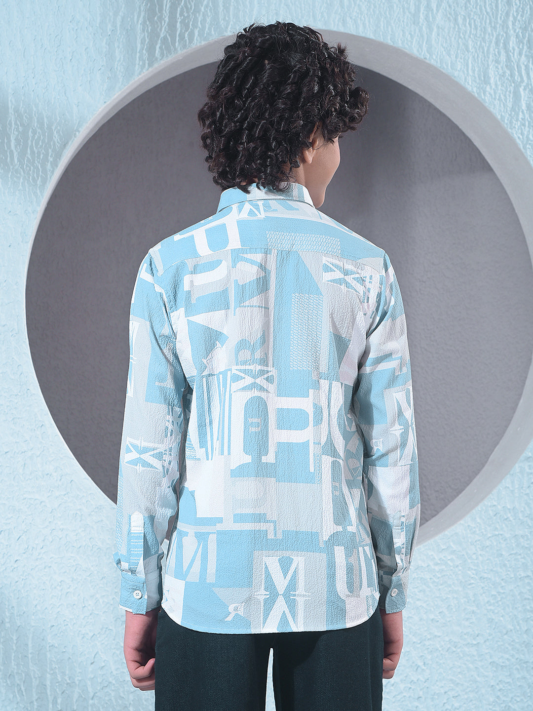 Blue Typographic Print Shirt-Boys Shirts-Crimsoune Club