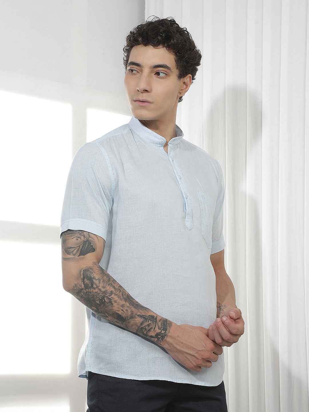 Sky Blue Linen Kurta
