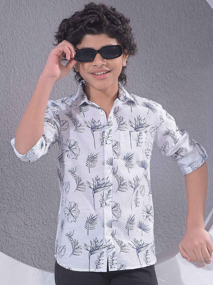 White Floral Print Shirt