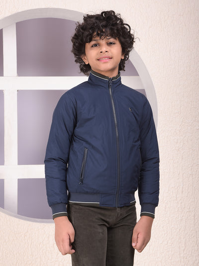 Navy Blue High Neck Reversible Jacket