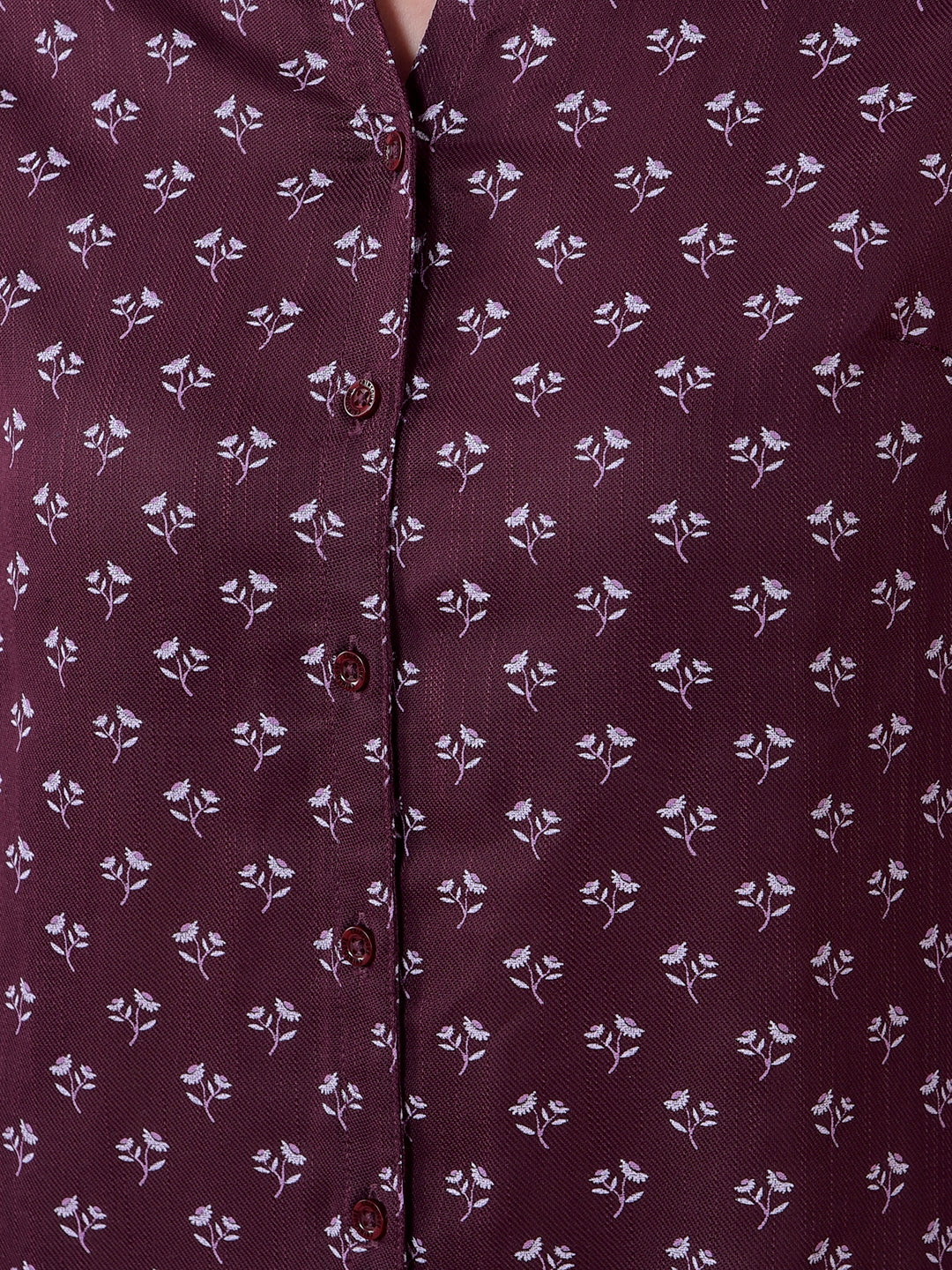 Wine Floral Print V-Neck Shirt
