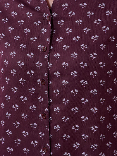 Wine Floral Print V-Neck Shirt