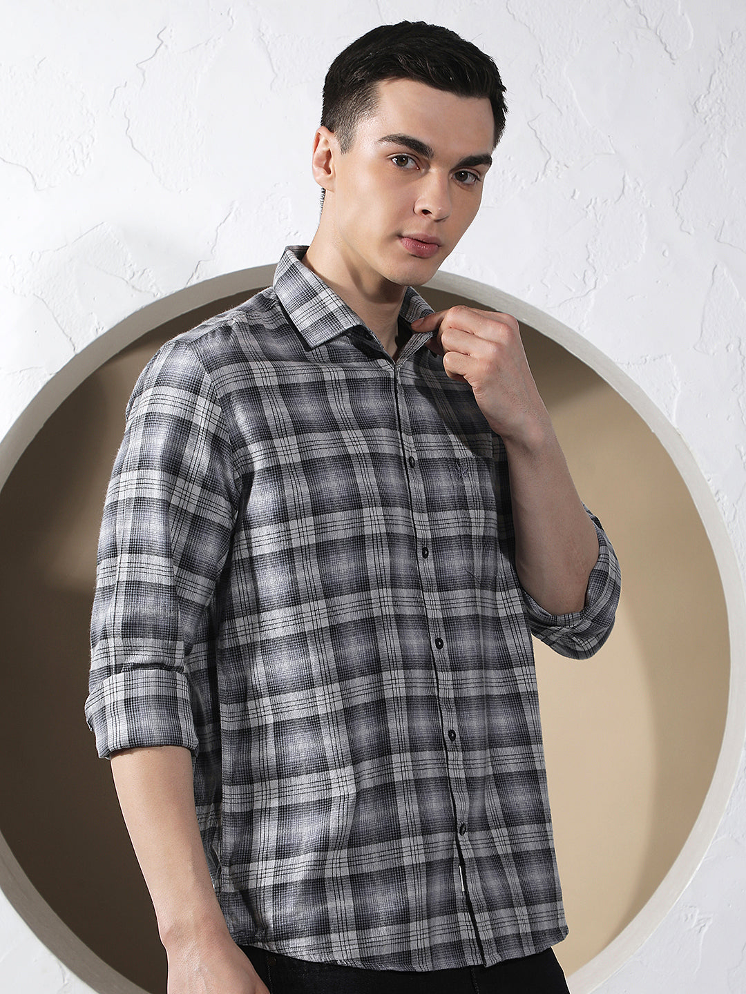 Grey Checked 100% Cotton Shirt