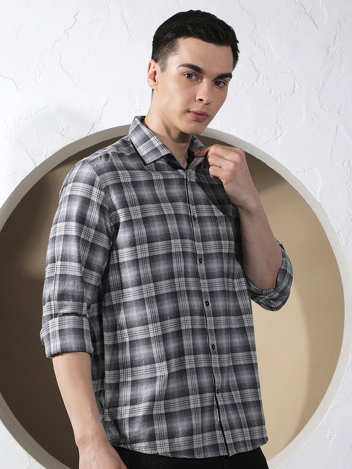 Grey Checked 100% Cotton Shirt