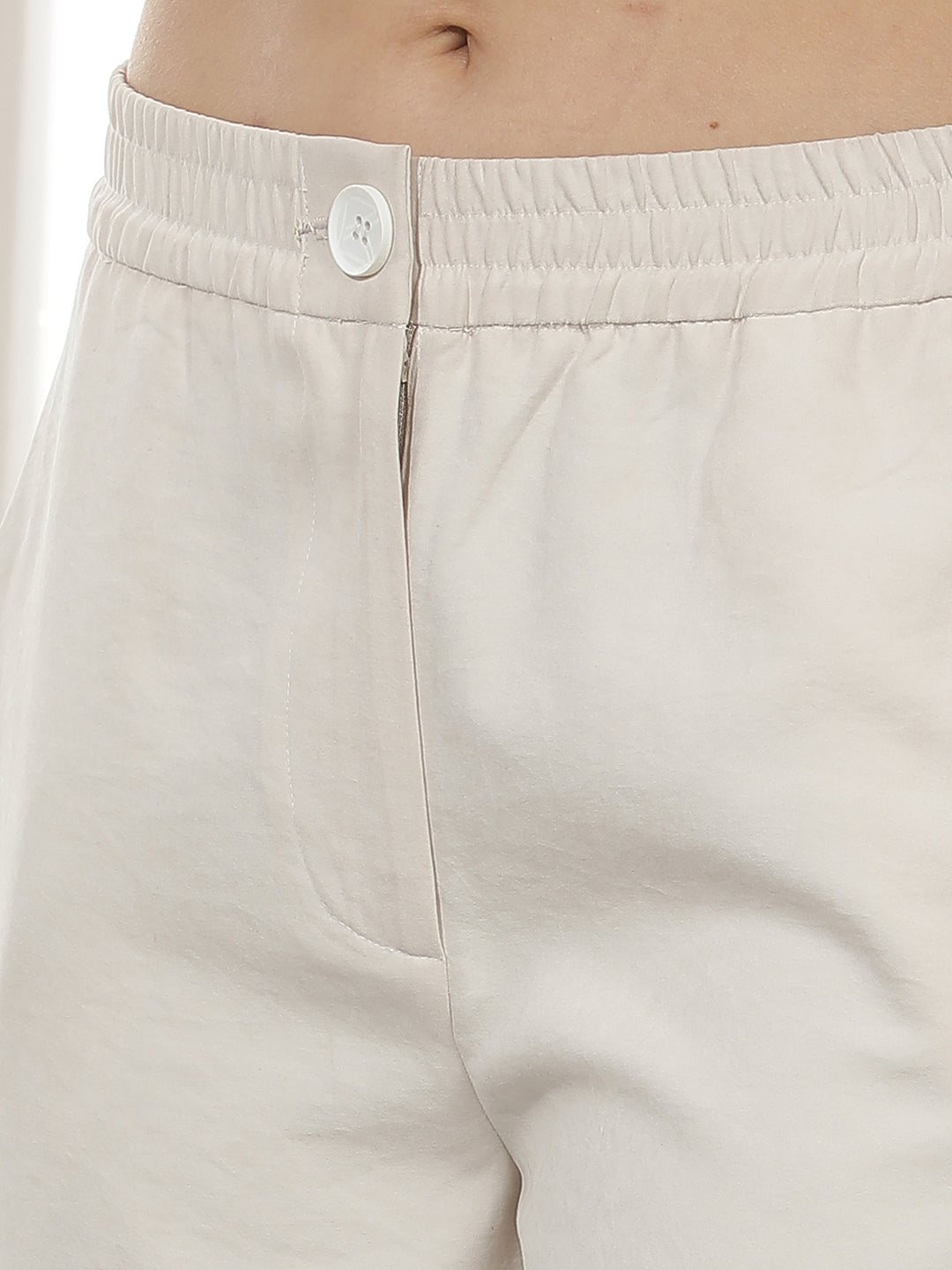 Cream Wide Leg Casual Trousers
