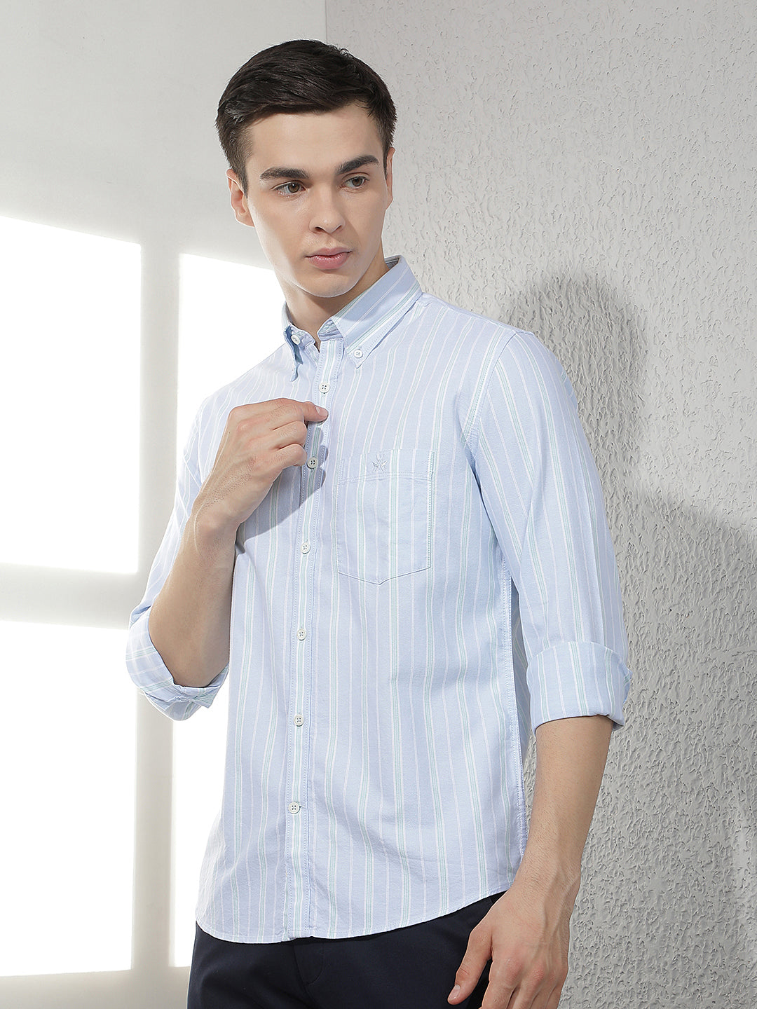 Blue Vertical Stripes 100% Cotton Shirt-Men Shirts-Crimsoune Club
