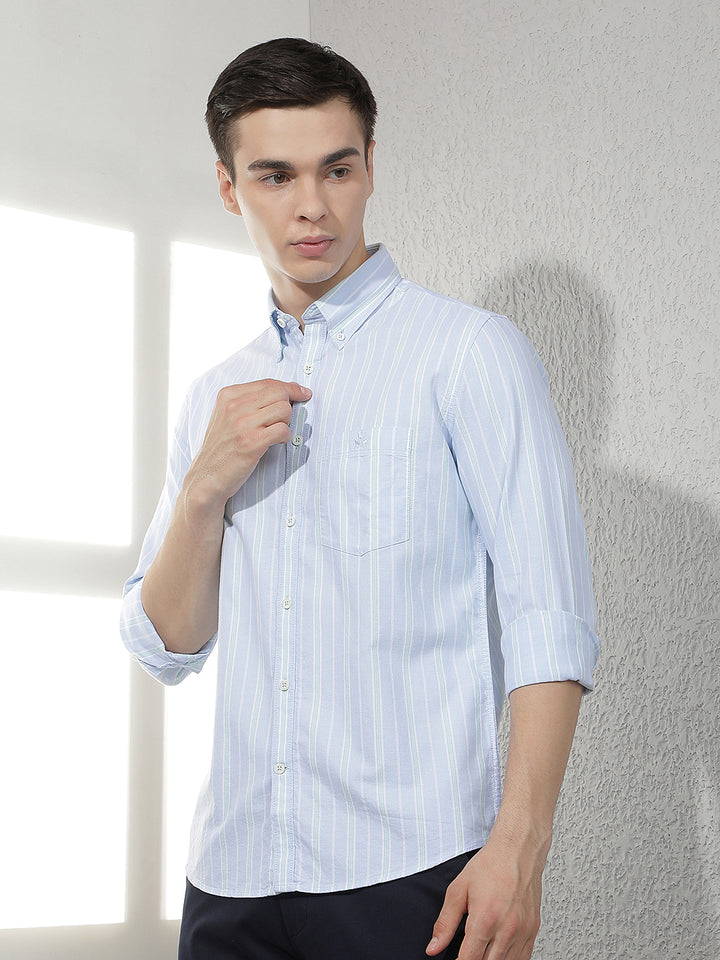 Blue Vertical Stripes 100% Cotton Shirt-Men Shirts-Crimsoune Club