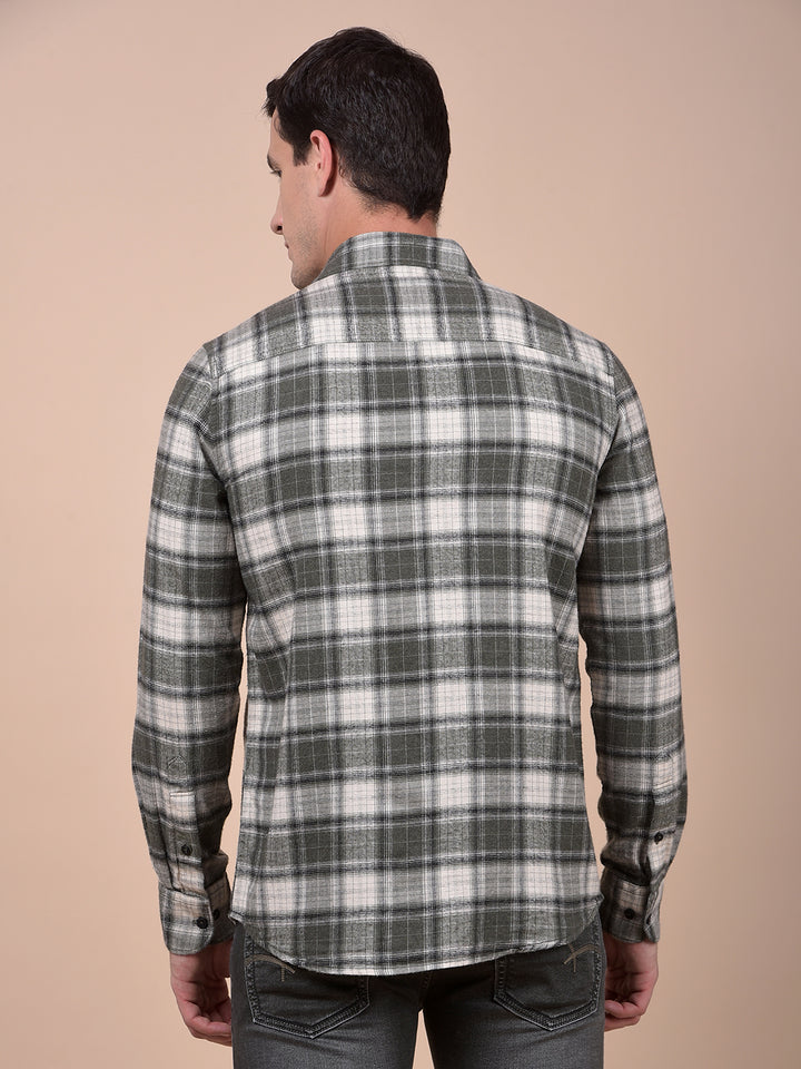 Olive Checked 100% Cotton Shirt