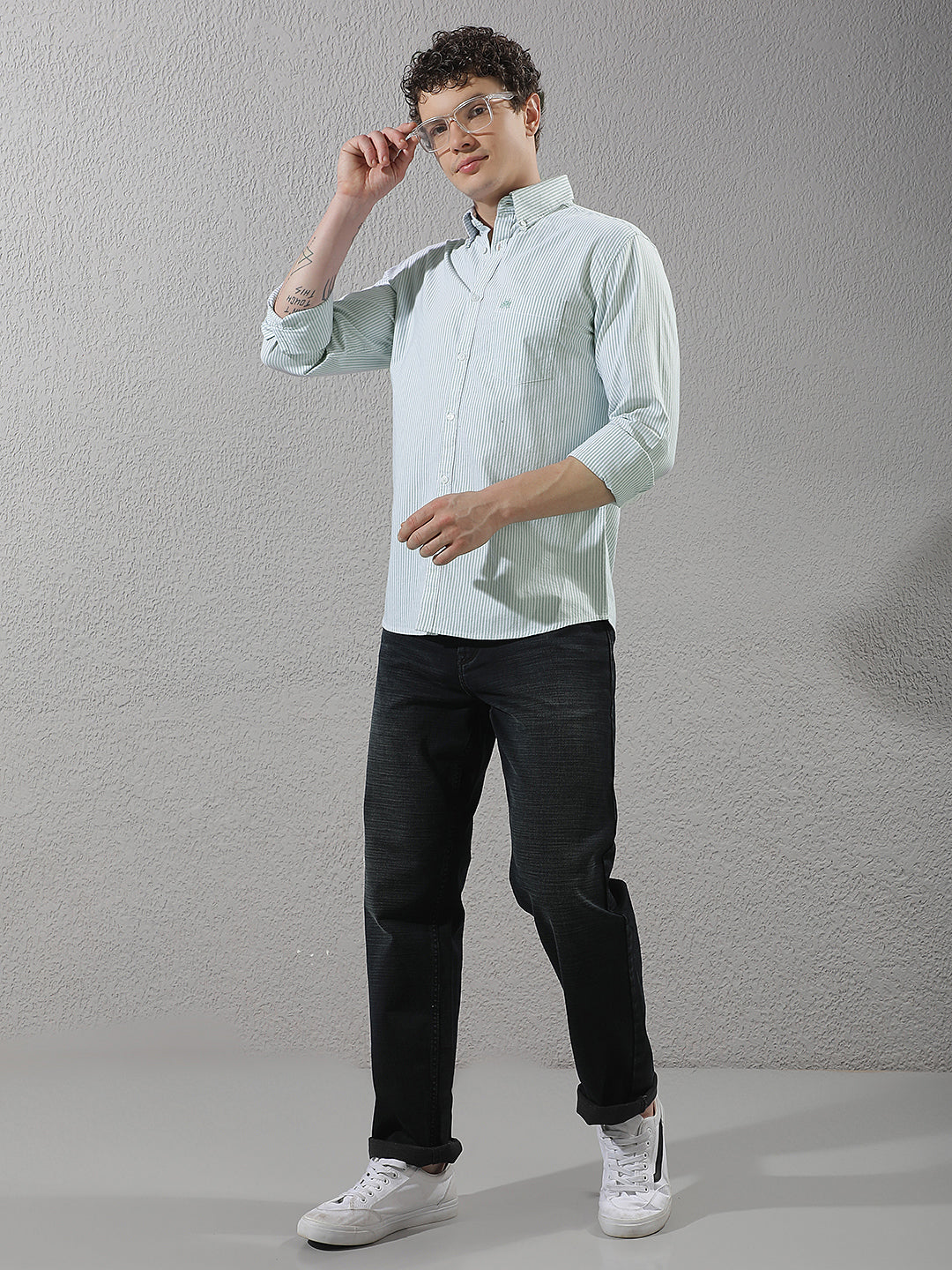 Green 100% Cotton Verical Stripes Shirt